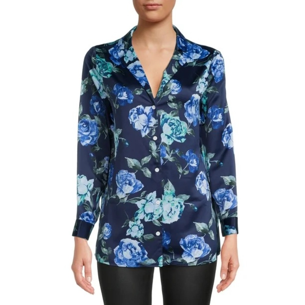 Navy Floral Button-Down Shirt